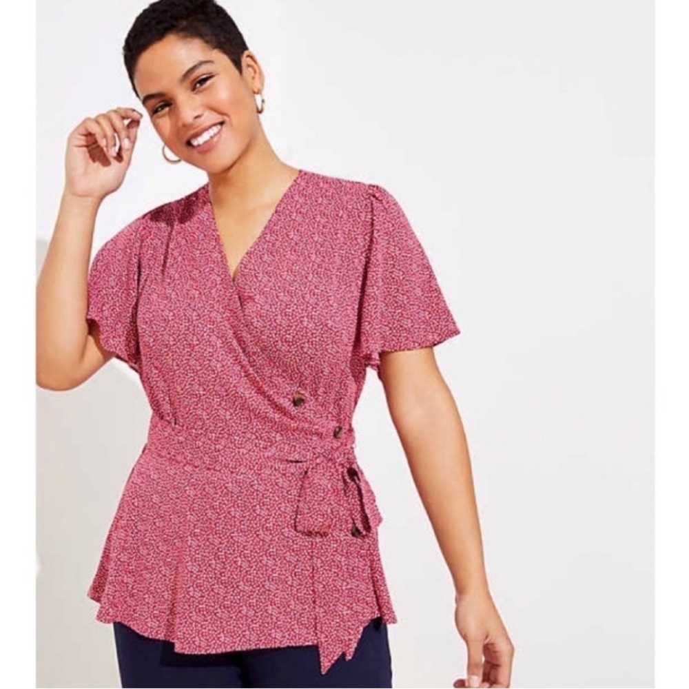 NWT Ann Taylor LOFT Geo Button Wrap Blouse Top Shirt size 24